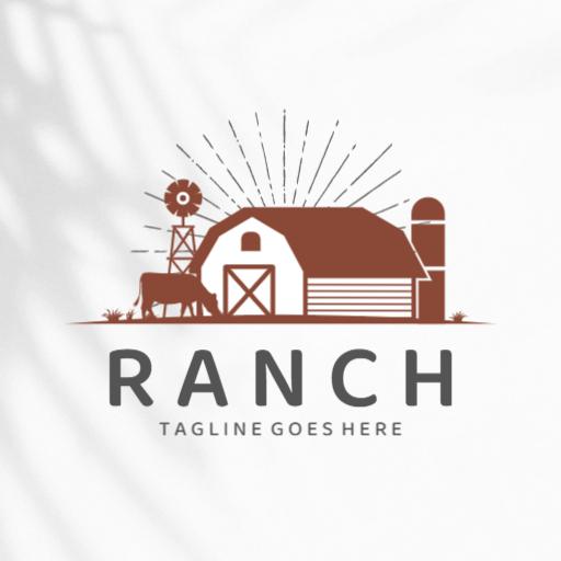 Rustic Farm and Cow Scene Illustrating Ranch Lifestyle Logo Template