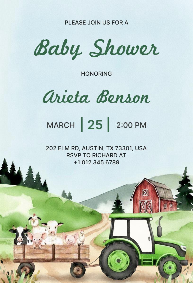 Rustic Farm Animal Baby Shower Celebration Invitation Template