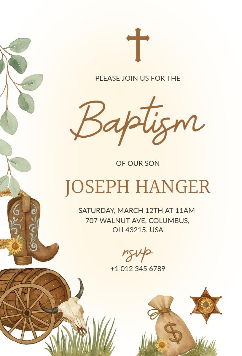 Rustic Farmhouse Baptism Celebration for Our Son Invitation Template