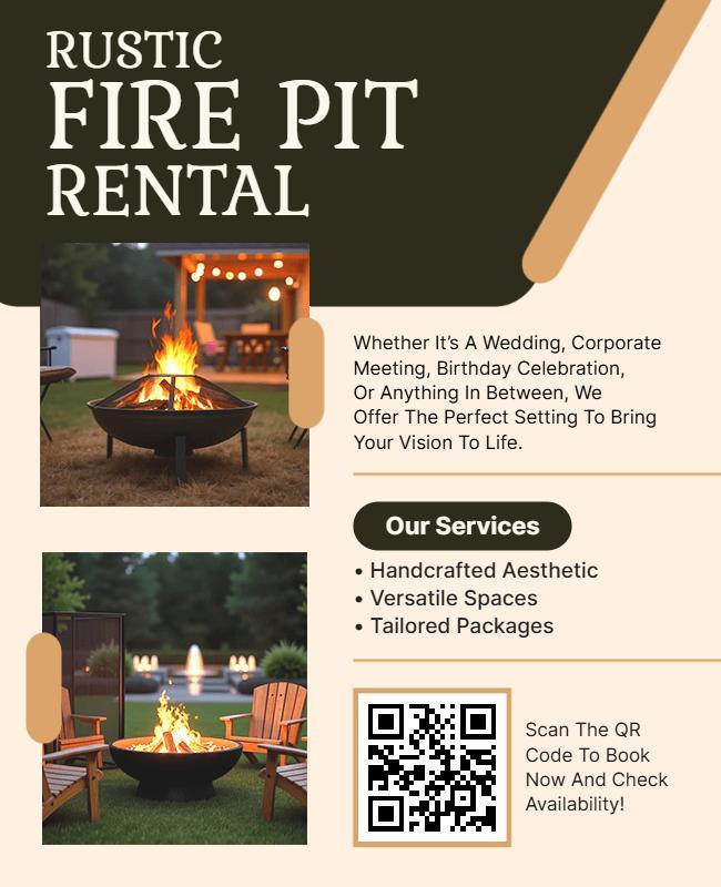 Rustic Fire Pit Rental Services Flyer Template