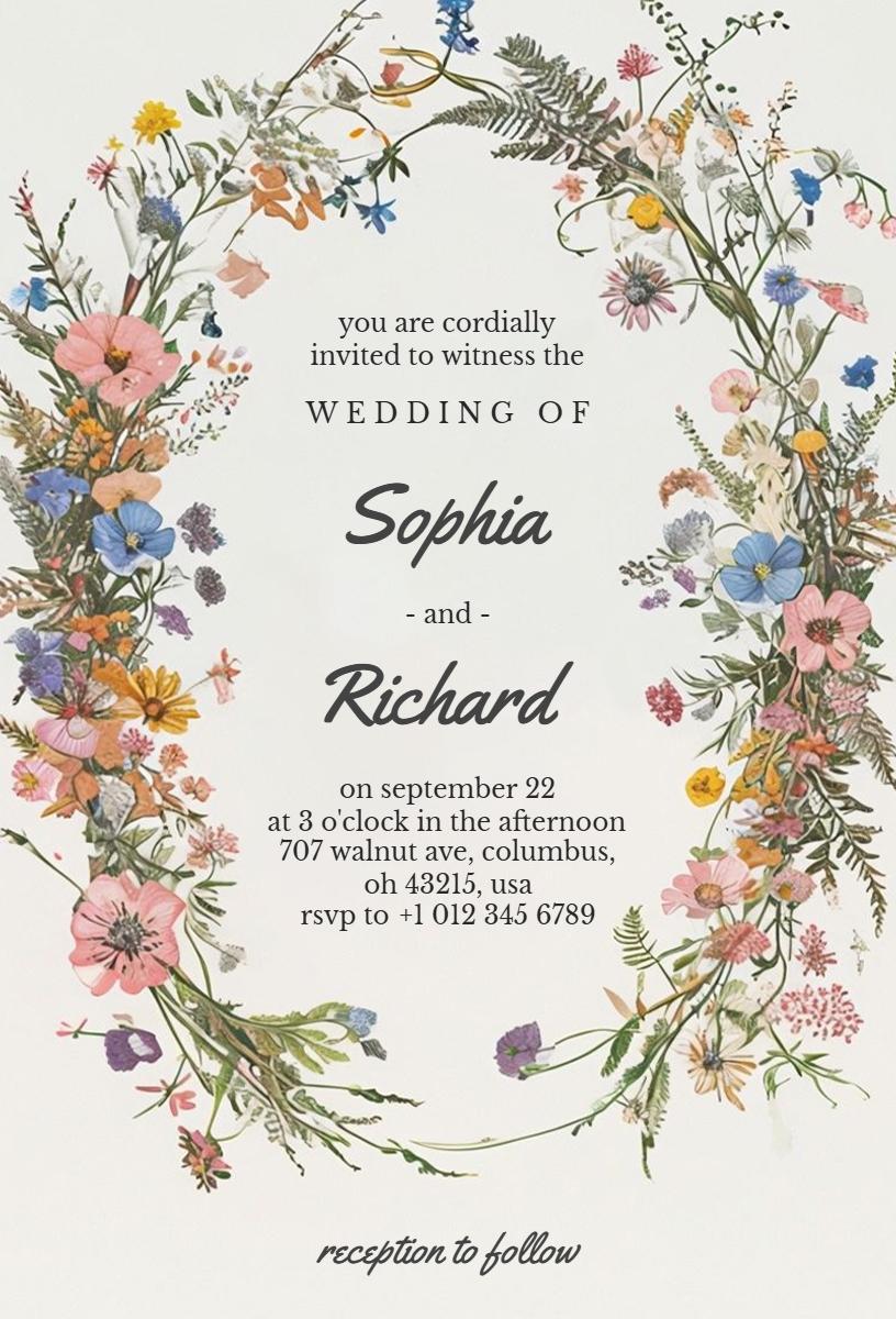 Rustic Floral Bohemian Wedding Celebration Invitation Template