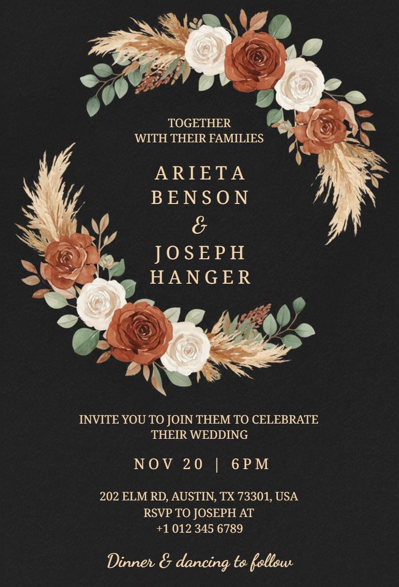 Rustic Floral Boho Wedding Celebration Invitation Template