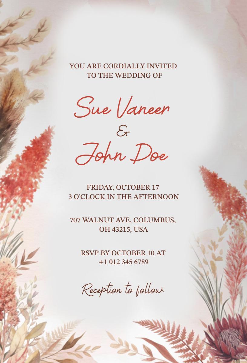 Rustic Floral Boho Wedding Ceremony Invitation Template