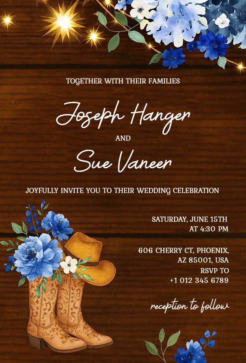 Rustic Floral Boot Western Wedding Celebration Invitation Template