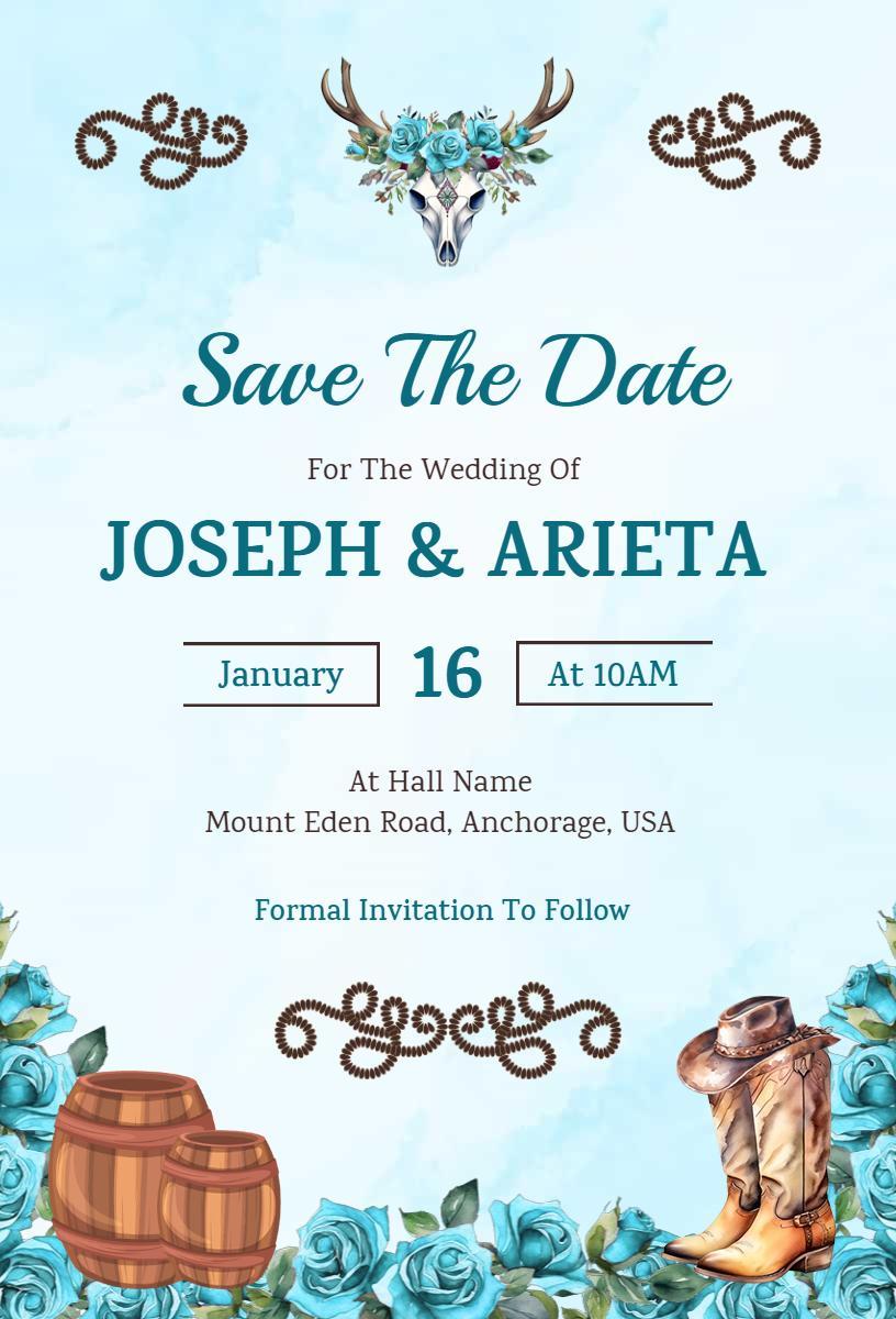 Rustic Floral Cowboy Western Save The Date Invitation Template