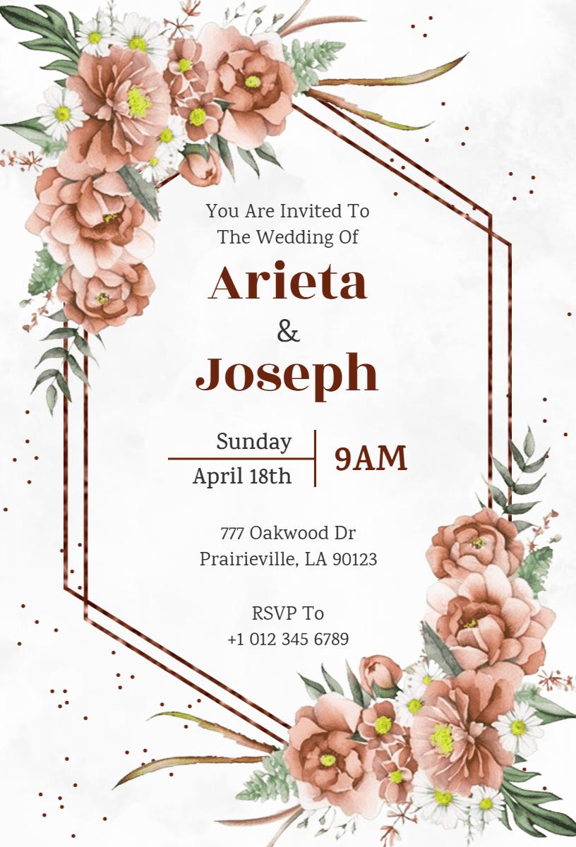 Rustic Floral Elegance Wedding Celebration Invitation Template