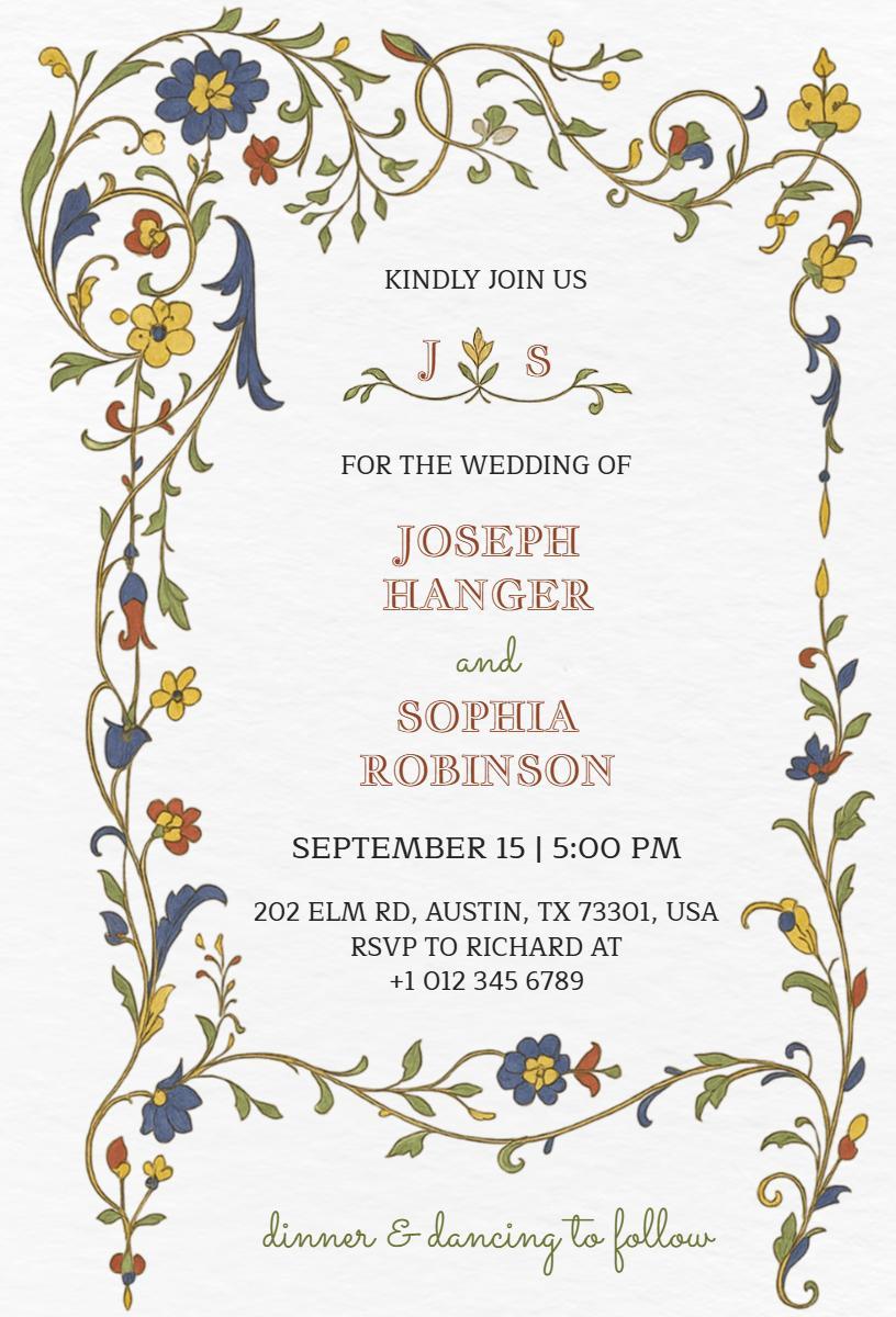 Rustic Floral Vintage Wedding Celebration Invitation Template