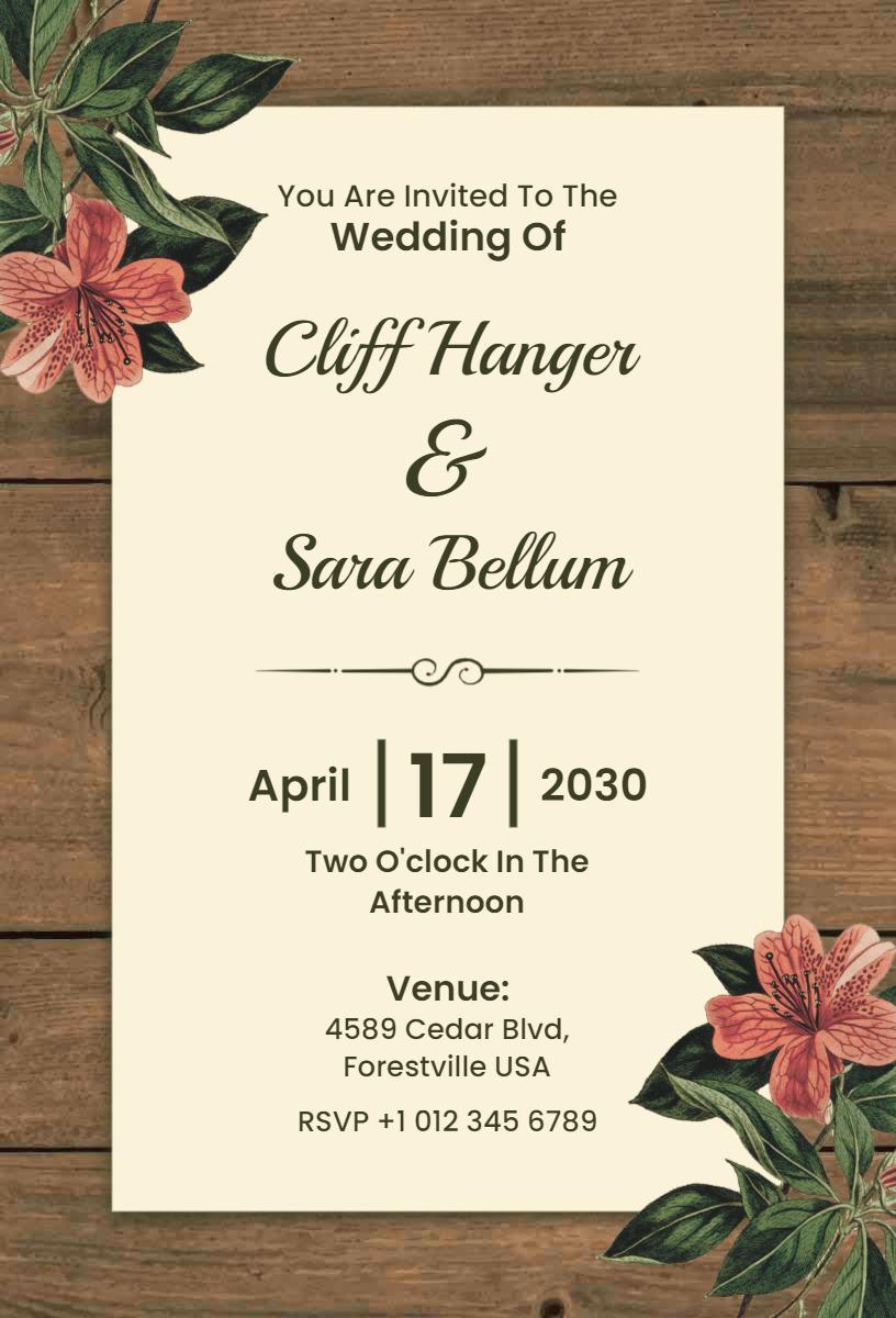 Rustic Floral Vintage Wedding Ceremony Invitation Template