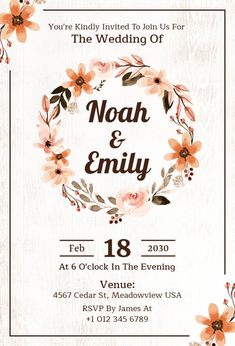 Rustic Floral Wedding Celebration Ceremony Invitation Template