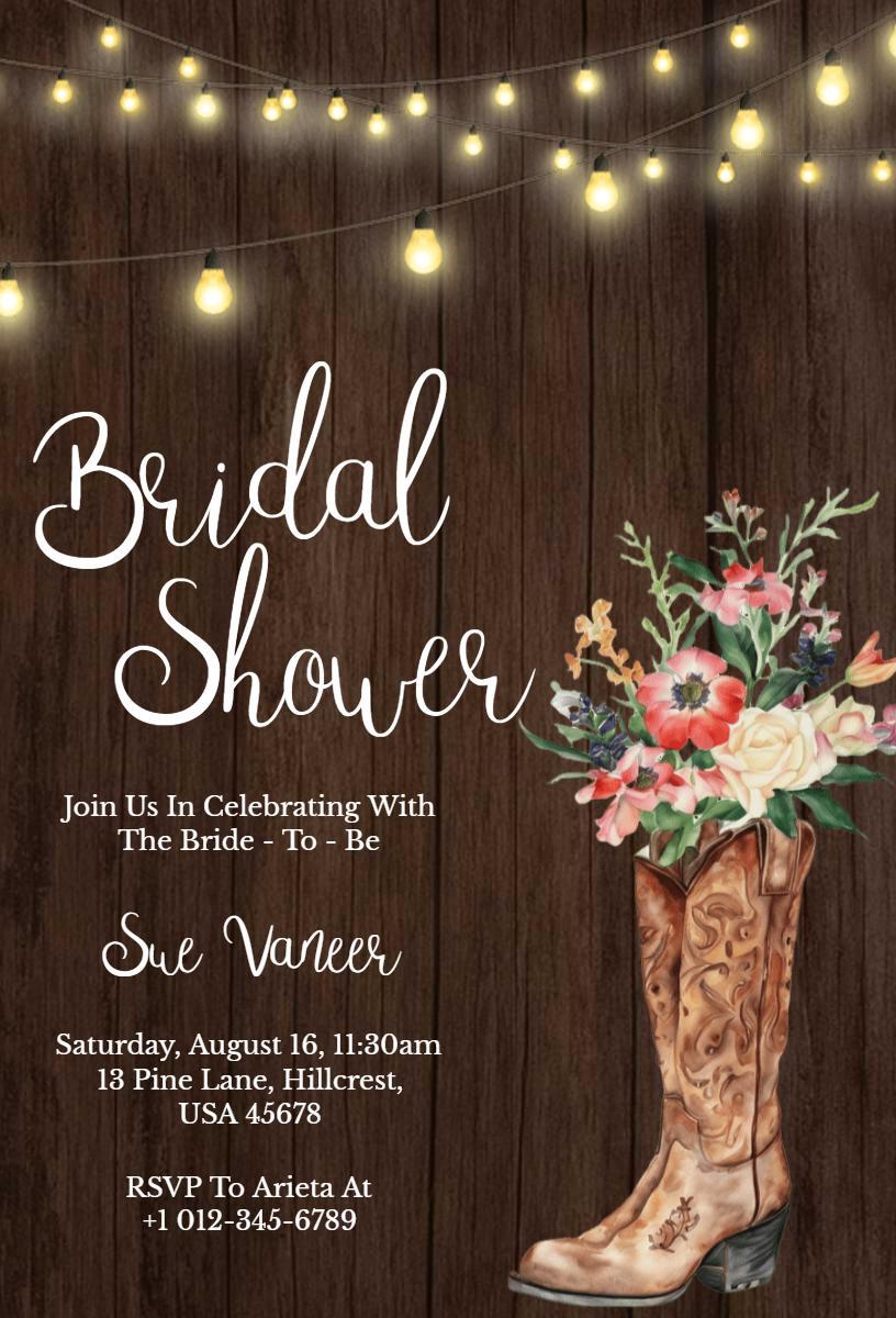 Rustic Floral Western Bridal Shower Celebration Invitation Template