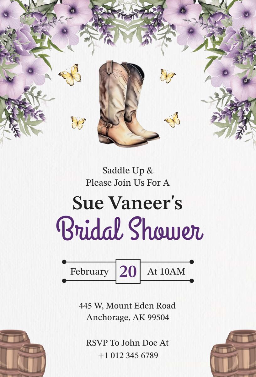 Rustic Floral Western Bridal Shower Invitation Template