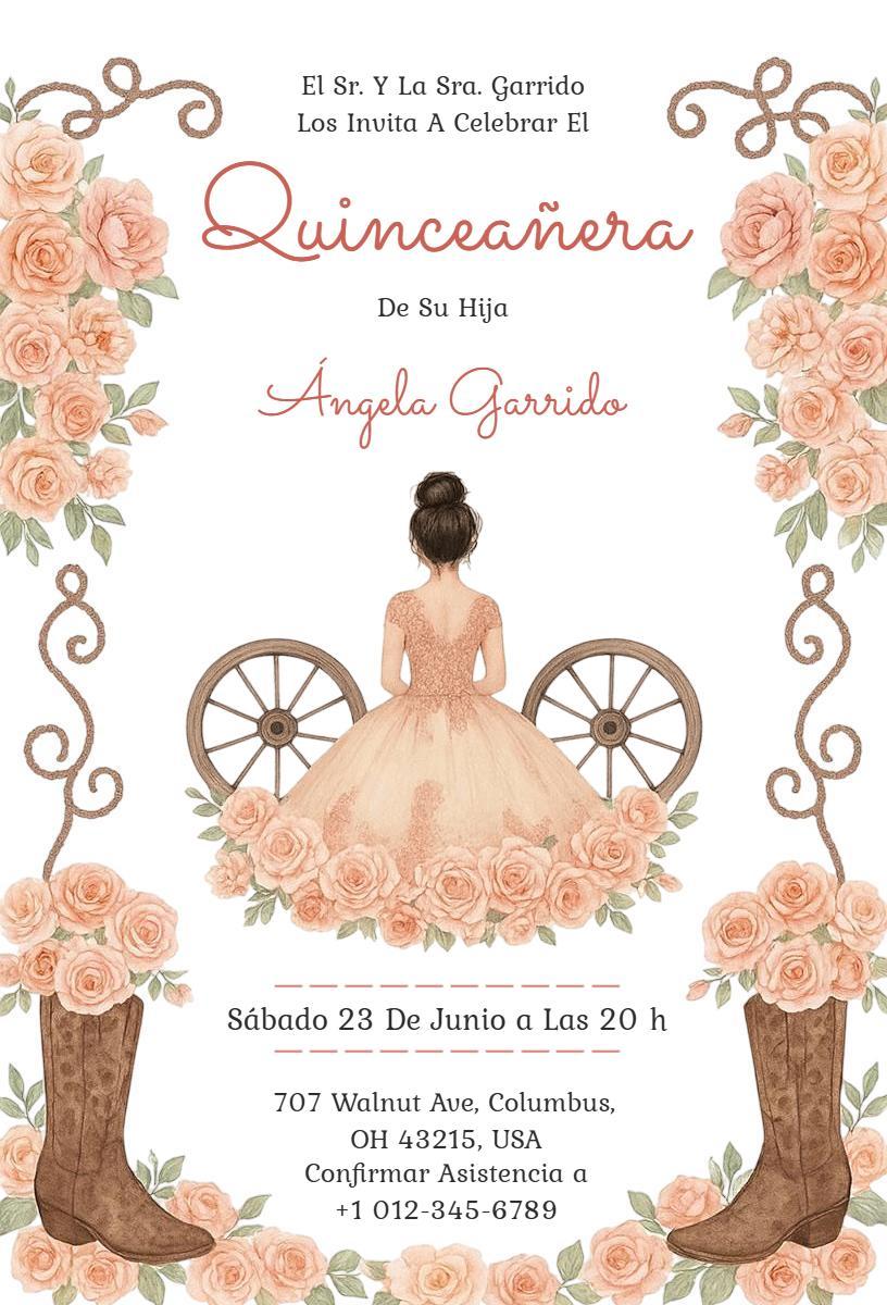 Rustic Floral Western Quinceanera Celebration Invitation Template