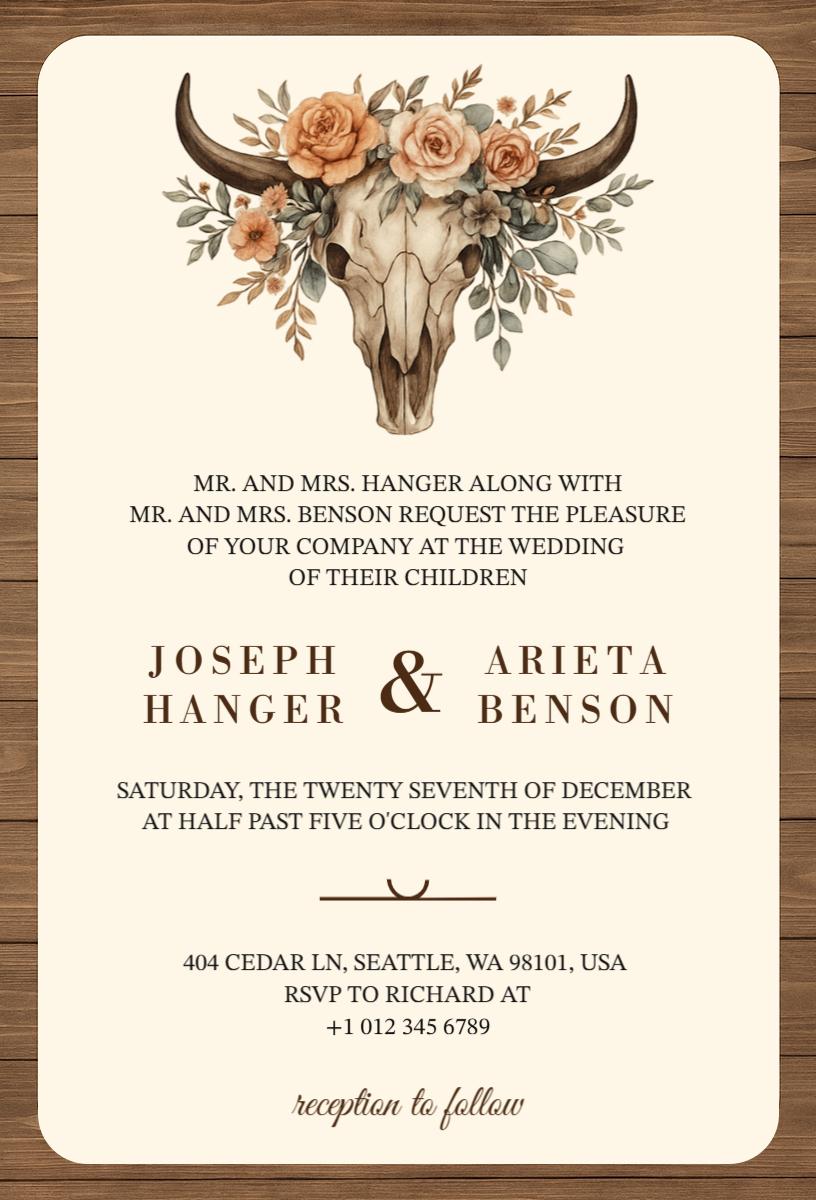 Rustic Floral Western Wedding Celebration Invitation Template