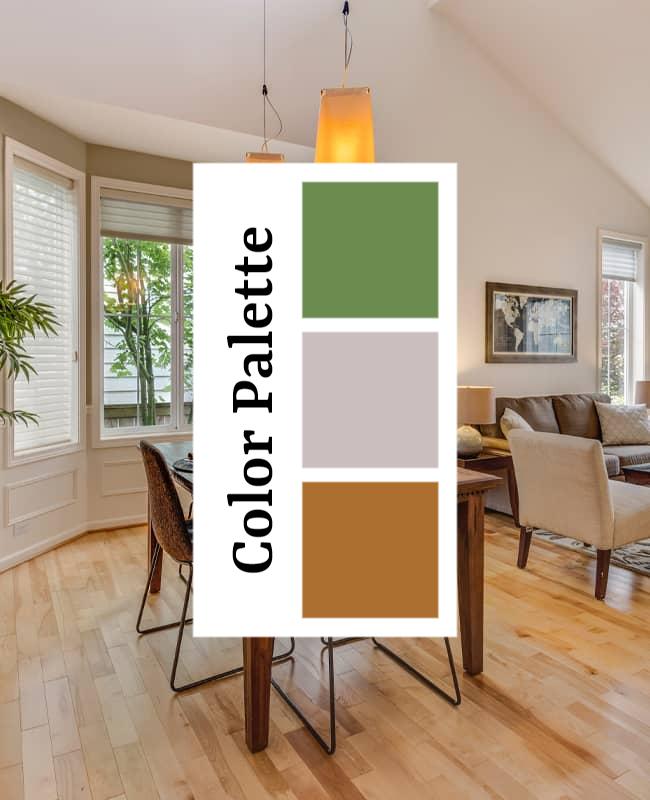 Rustic Green and Brown Home Interior Design Color Palette Poster Template