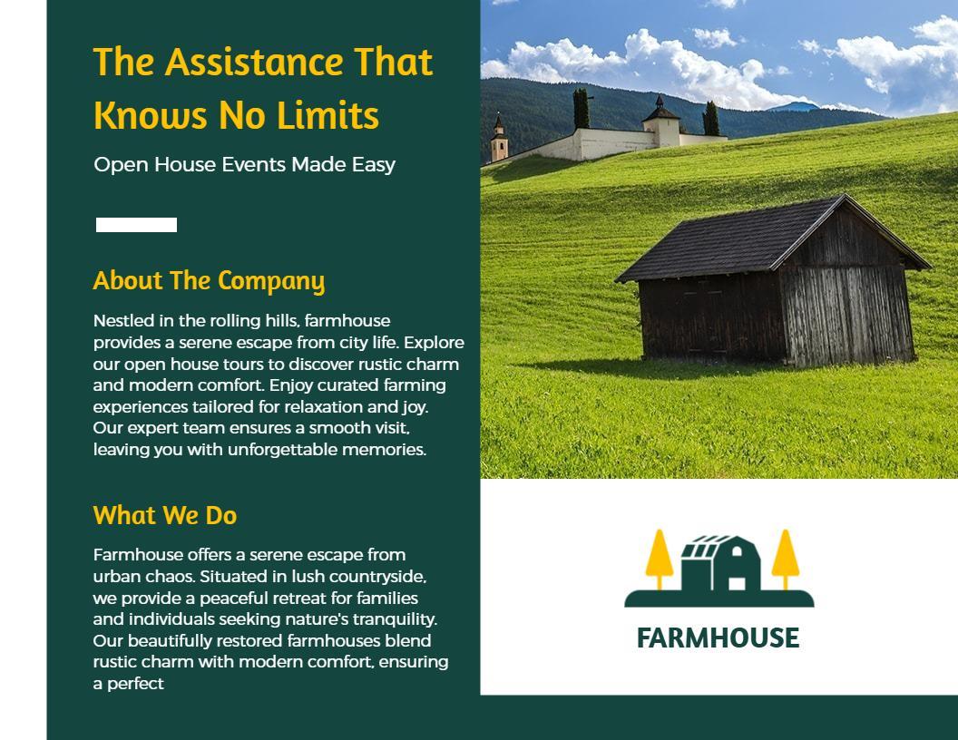 Rustic Green Farmhouse Open House Events Agriculture Brochure Template