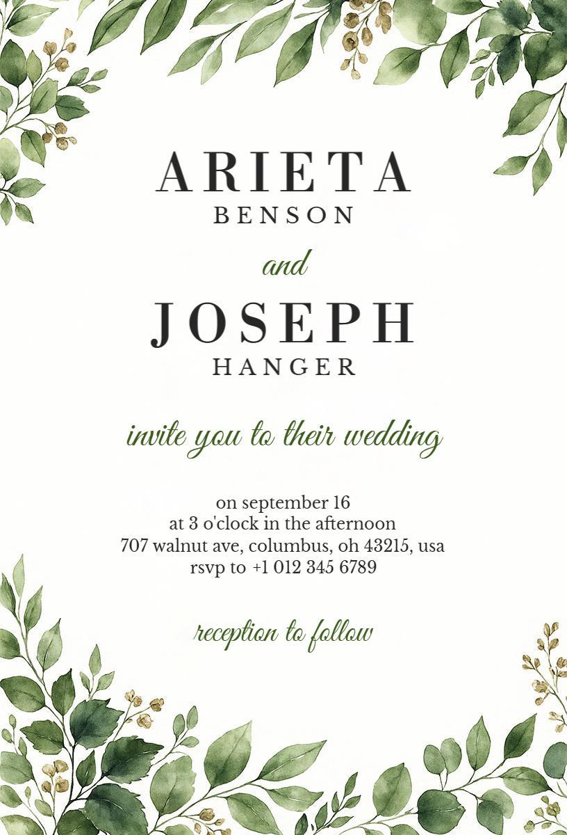 Rustic Greenery Botanical Wedding Celebration Invitation Template