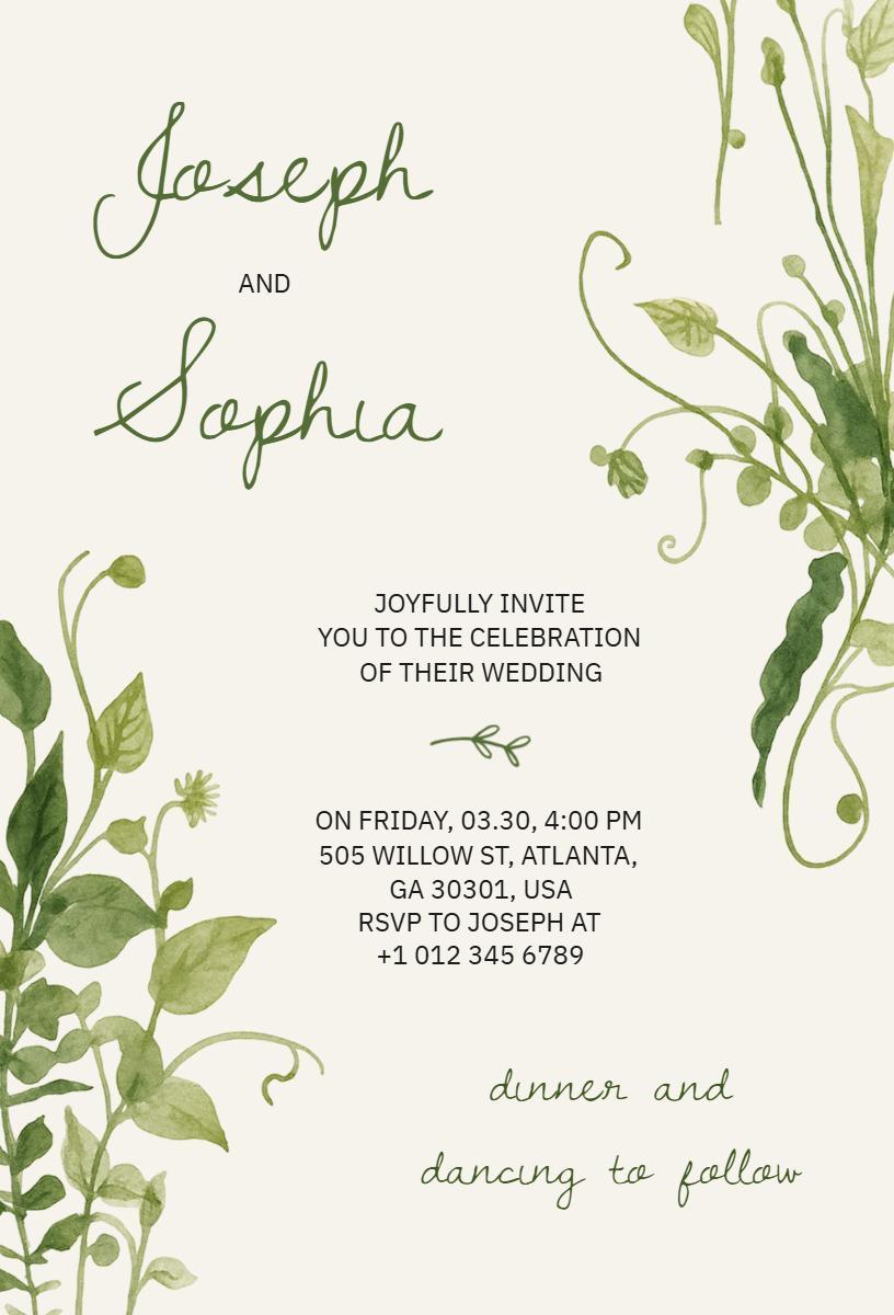 Rustic Greenery Floral Elegant Wedding Invitation Template