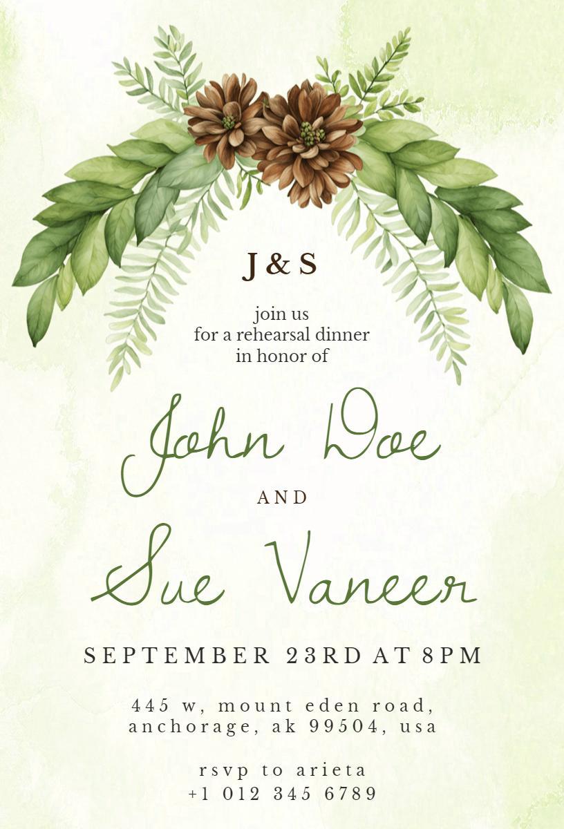 Rustic Greenery Pinecones Rehearsal Dinner Invitation Template