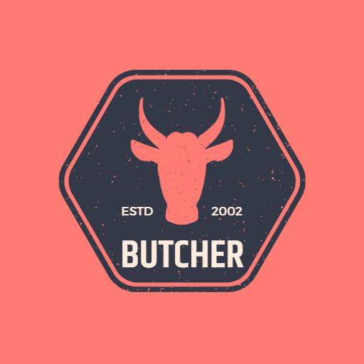 Rustic Hexagon Design Featuring Butcher with Cow Logo Template