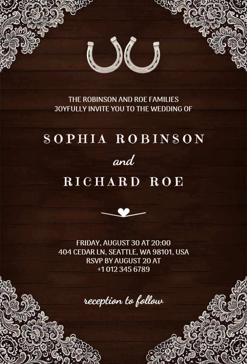 Rustic Horseshoes Western Wedding Celebration Invitation Template