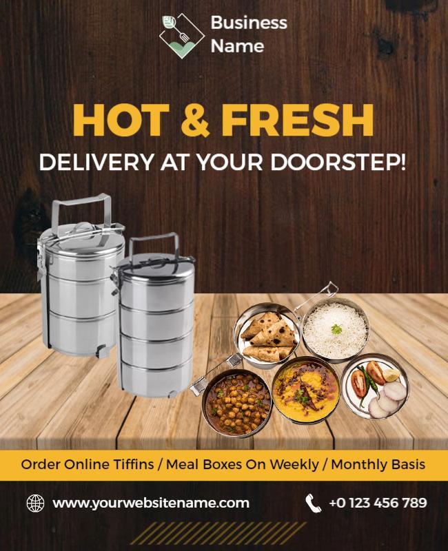 Rustic Kitchen Fresh Tiffin Delivery Service Poster Template