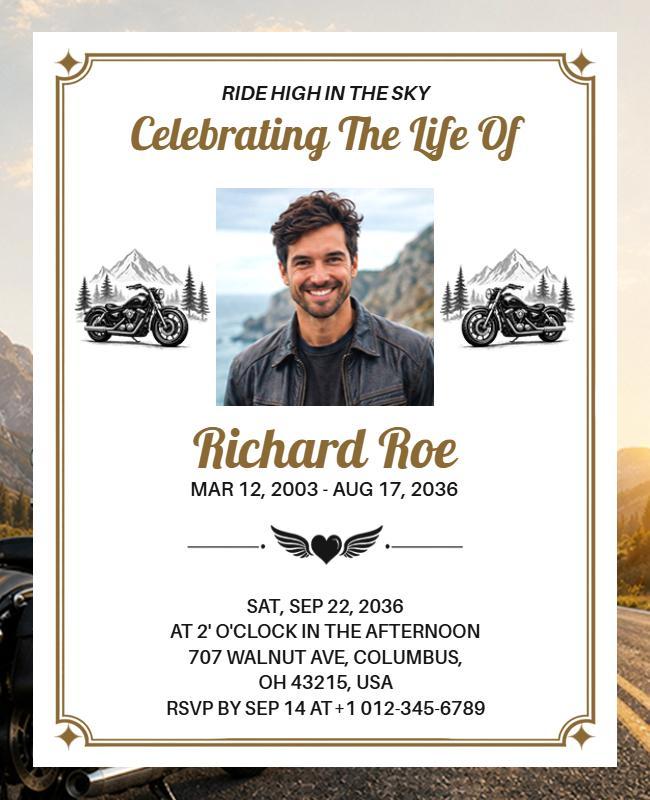 Rustic Motorcycle Celebration of Life Event Flyer Template