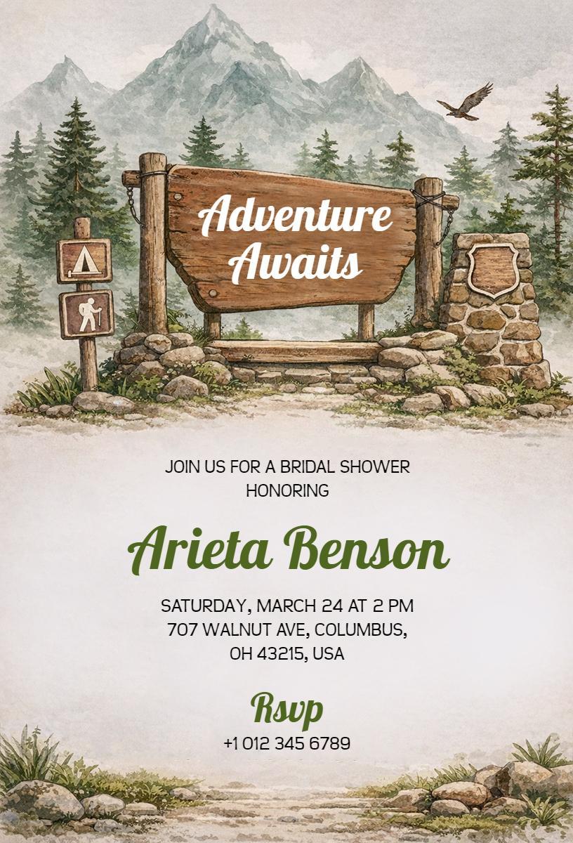 Rustic Mountain Adventure Bridal Shower Invitation Template