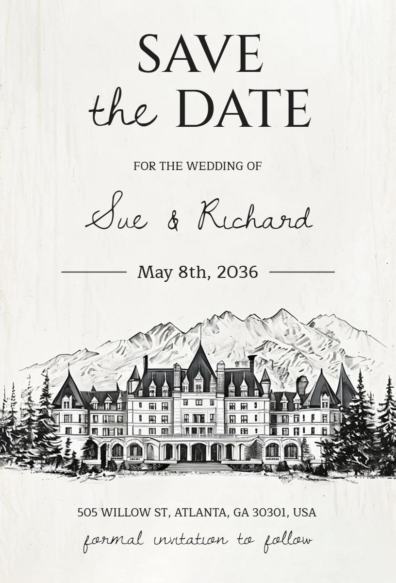 Rustic Mountain Lodge Save The Date Wedding Invitation Template