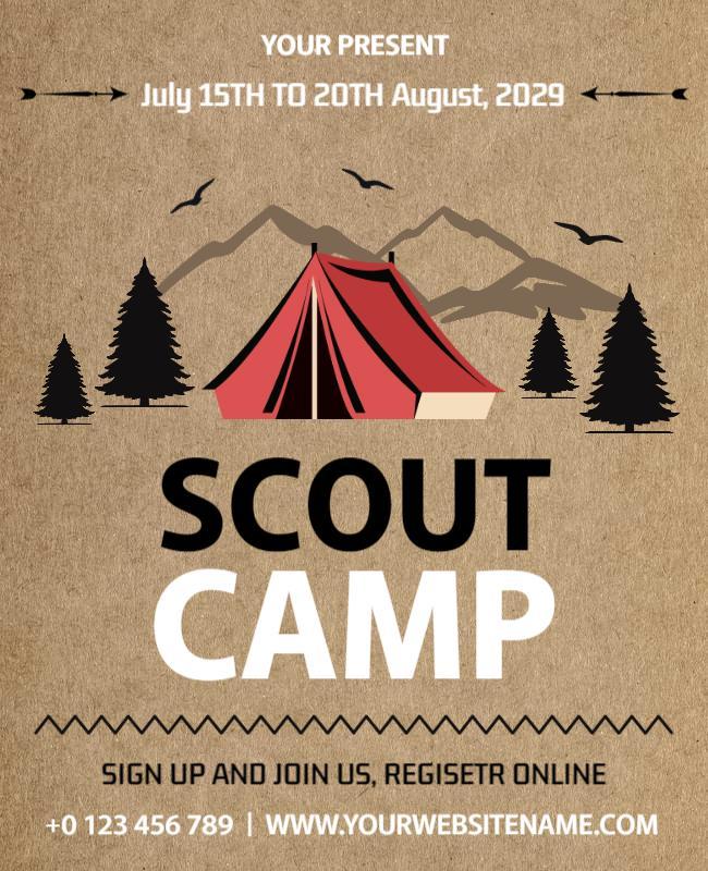Rustic Nature-Themed Scout Camp Adventure Poster Template