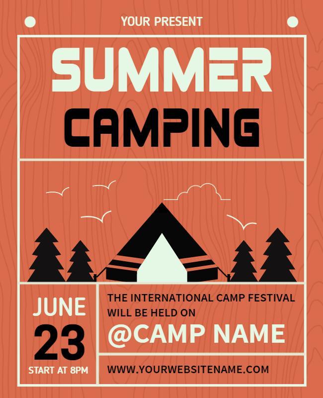 Rustic Orange Summer Camping Festival Promotion Flyer Template