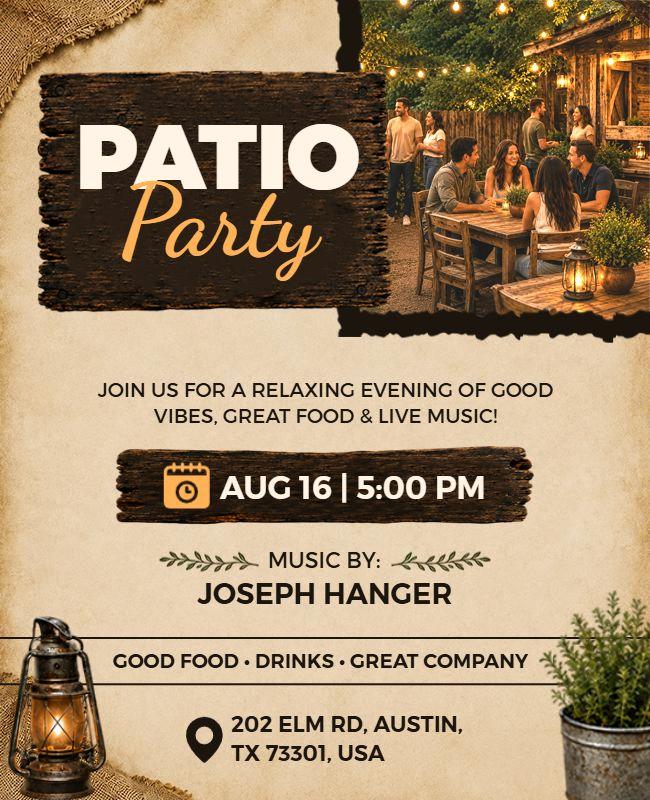 Rustic Outdoor Evening Patio Party Event Flyer Template