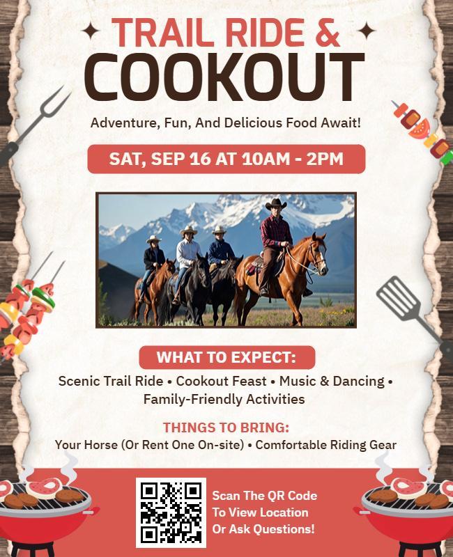 Rustic Outdoor Trail Ride and Cookout Adventure Flyer Template