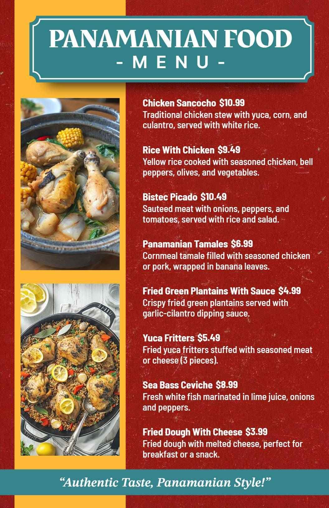 Rustic Panamanian Style Dining Menu Template