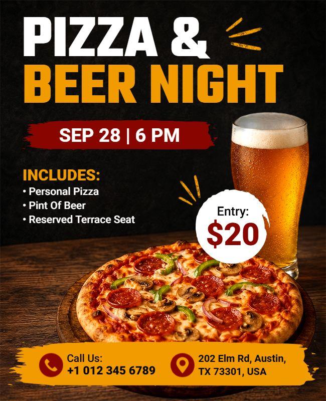 Rustic Pizza and Beer Night Event Flyer Template