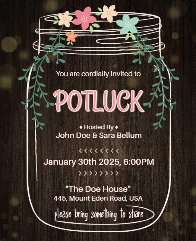 Rustic Potluck Gathering Invitation Flyer Template