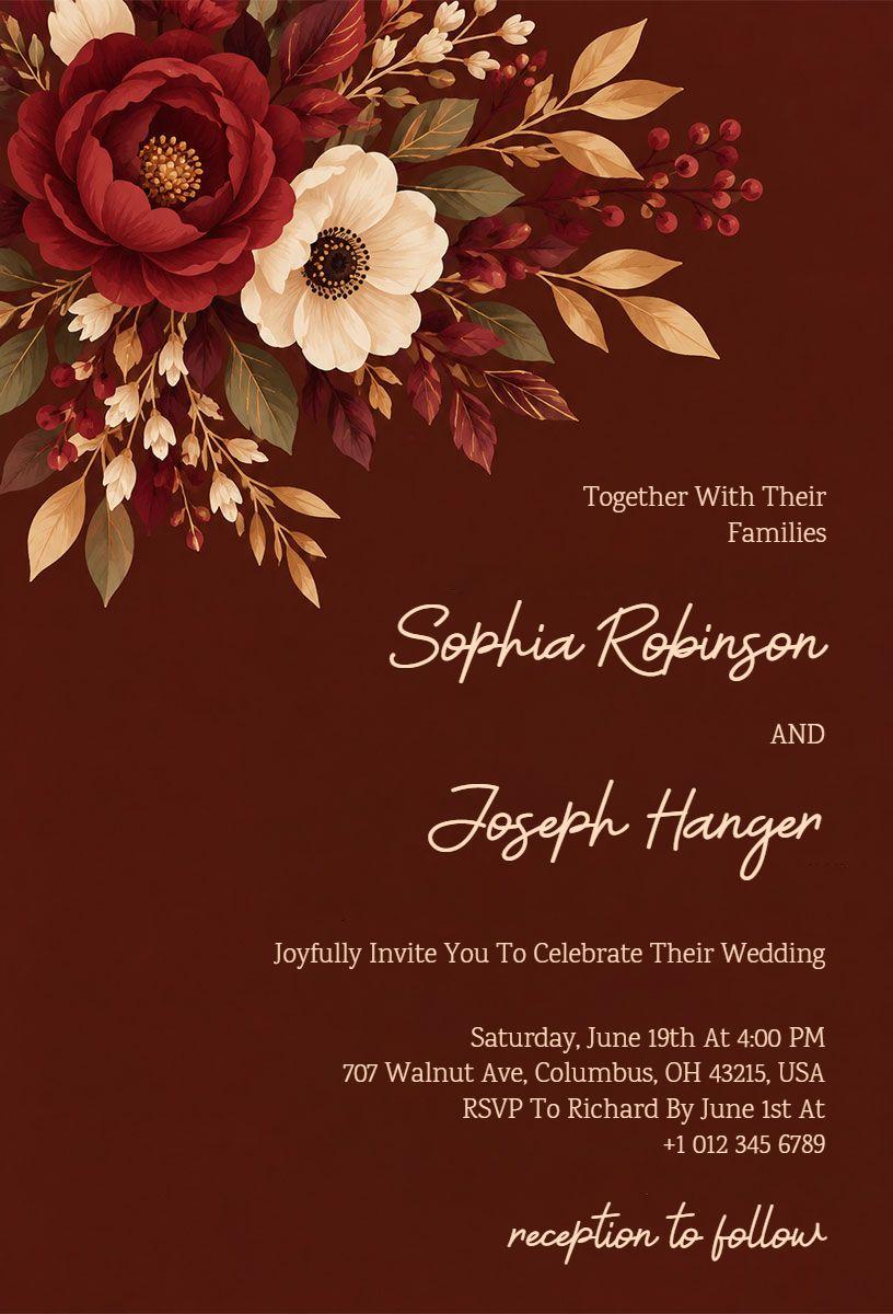 Rustic Red and Brown Wedding Invitation Template