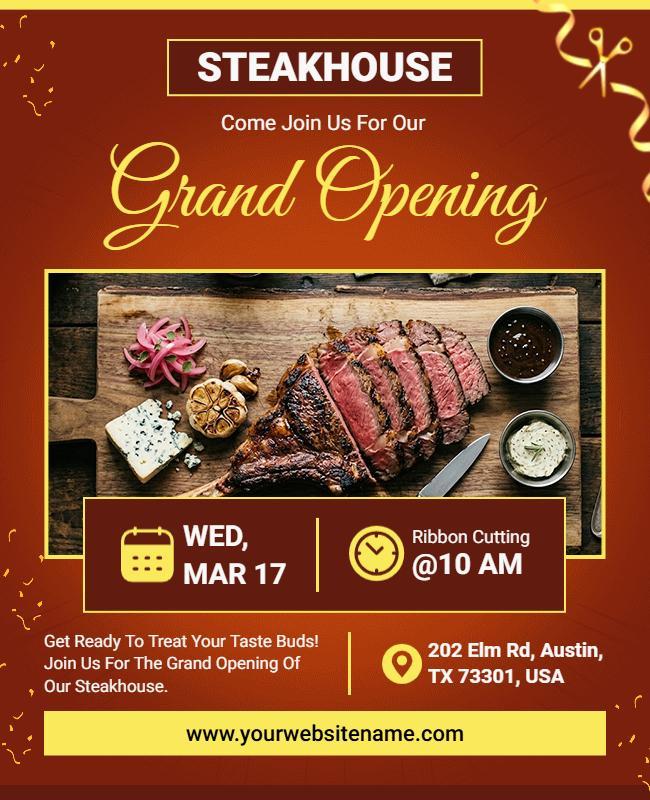 Rustic Steakhouse Grand Opening Celebration Flyer Template