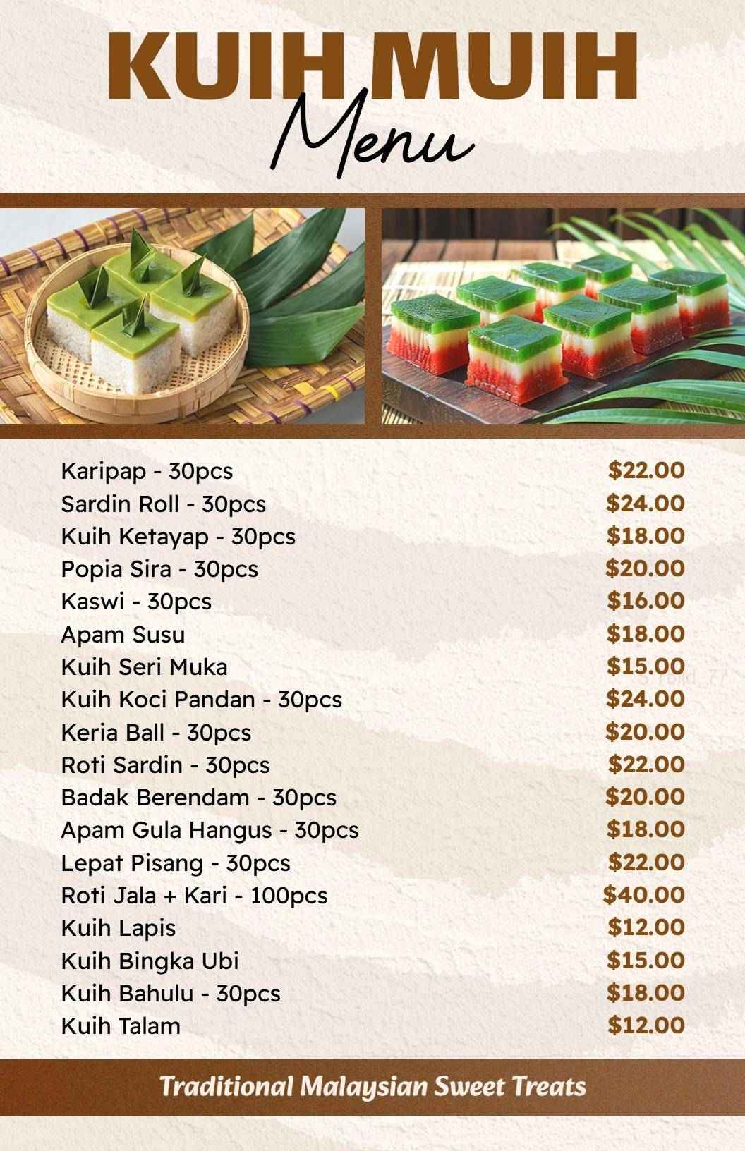 Rustic Style Kuih Muih Menu Template