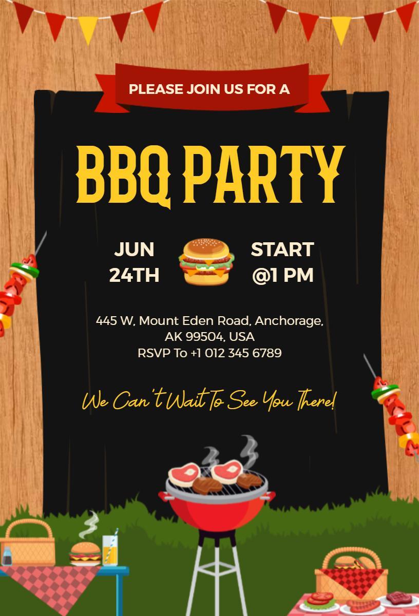 Rustic Summer BBQ Party Outdoor Celebration Invitation Template