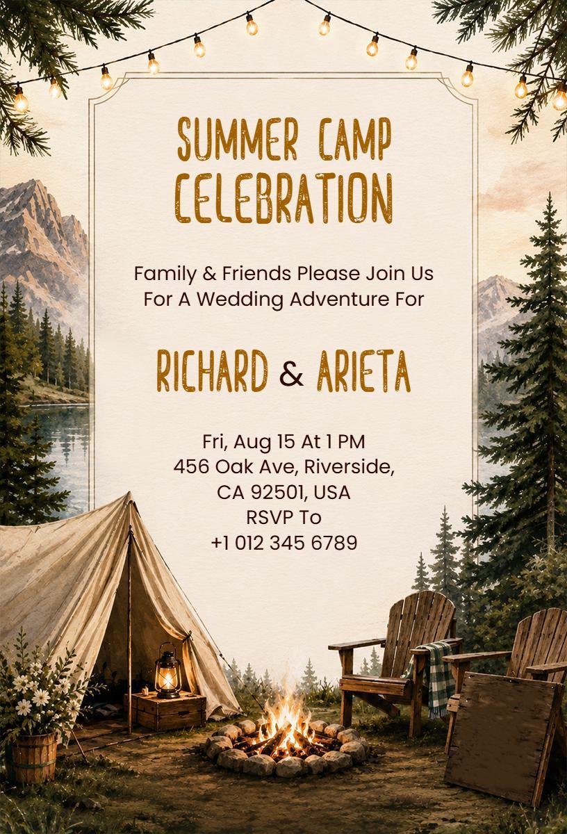 Rustic Summer Camp Wedding Adventure Celebration Invitation Template