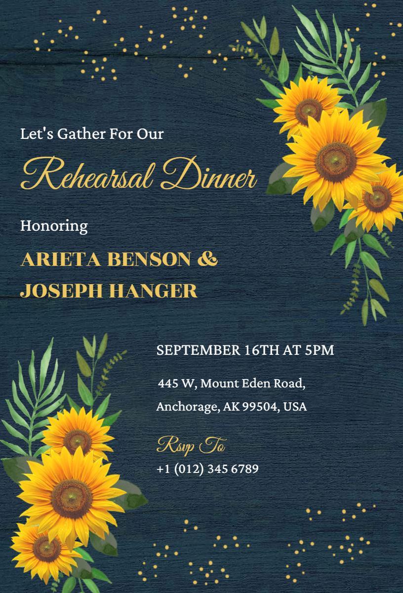 Rustic Sunflower Elegant Rehearsal Dinner Invitation Template