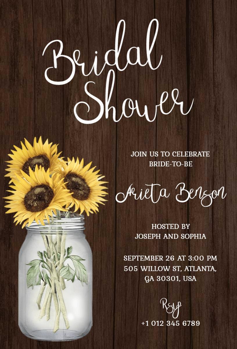 Rustic Sunflower Farmhouse Bridal Shower Invitation Template