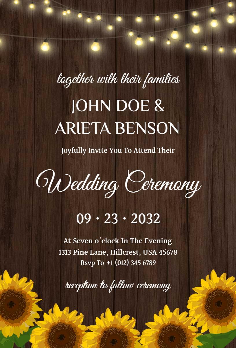 Rustic Sunflower Floral Wedding Ceremony Invitation Template