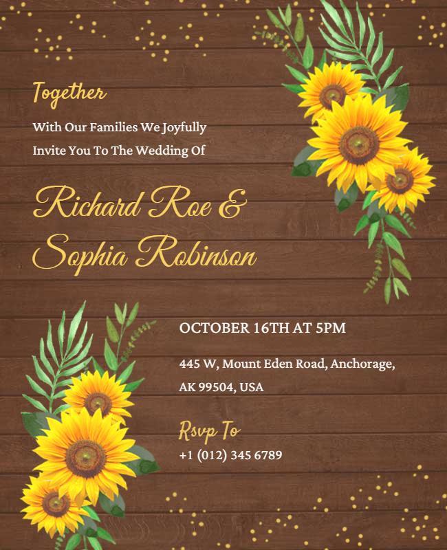 Rustic Sunflower Wedding Invitation Flyer Template