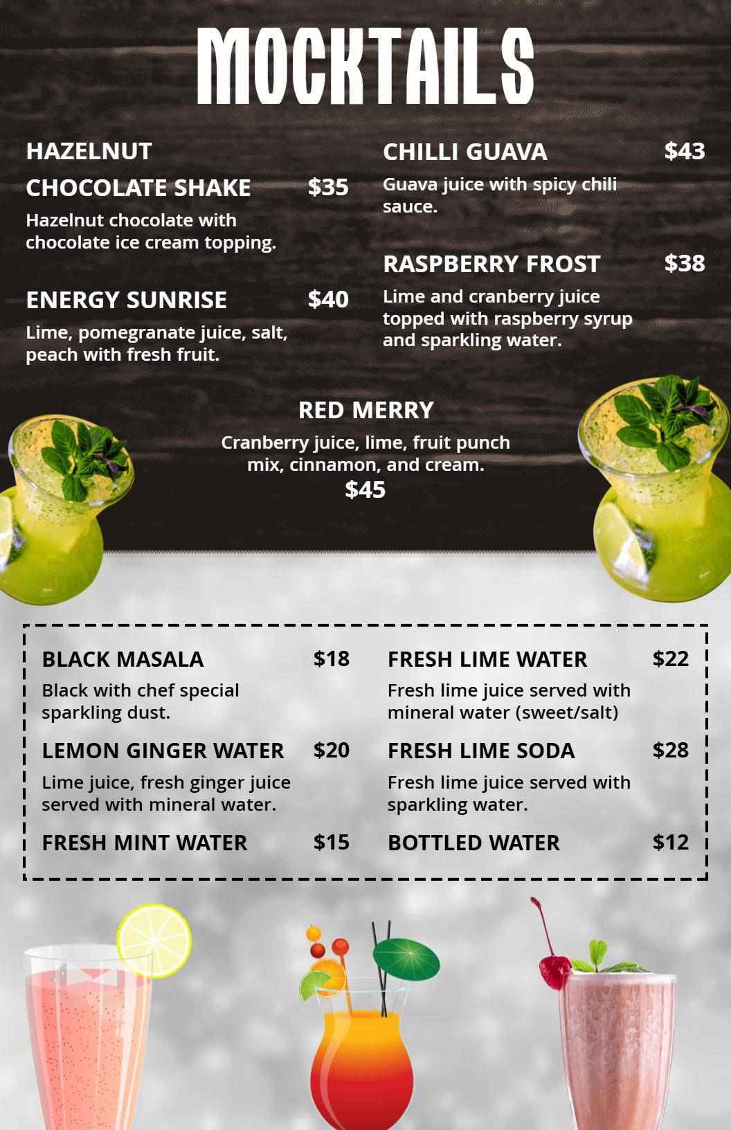 Rustic Textured Background Drink and Mocktails Menu Template