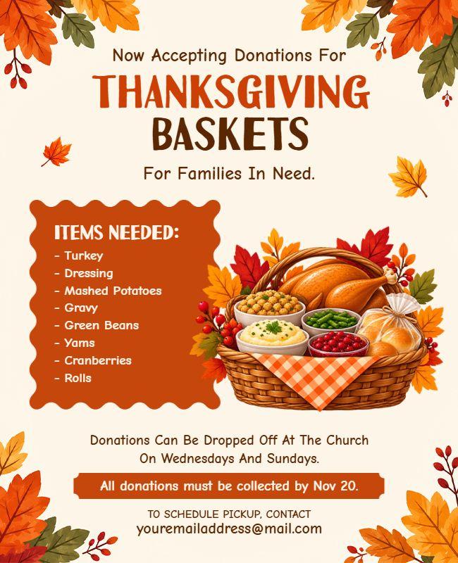 Rustic Thanksgiving Basket Donation Event Flyer Template