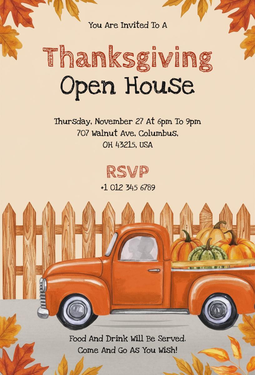 Rustic Thanksgiving Open House Celebration Invitation Template