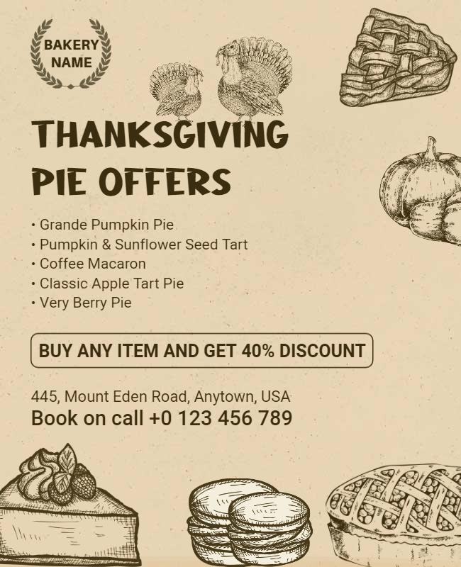 Rustic Thanksgiving Pie Offers with Discounts Poster Template