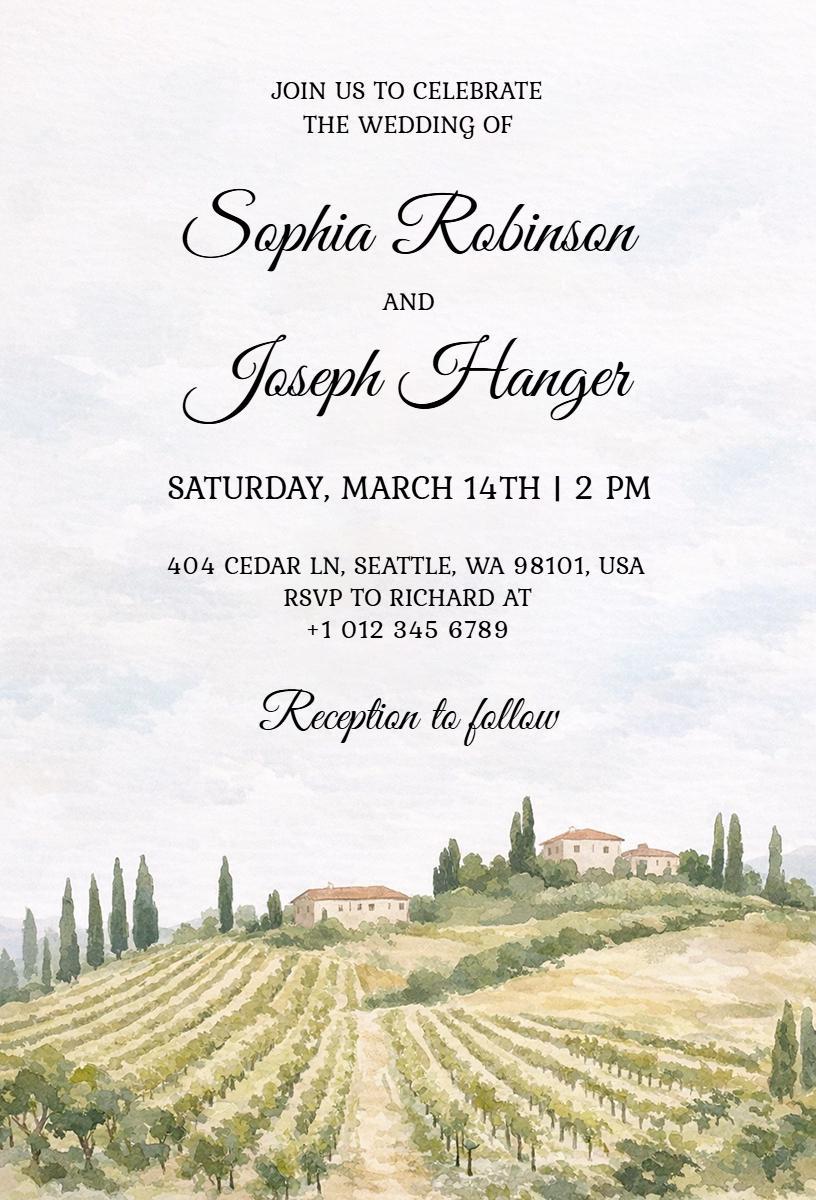 Rustic Vineyard Garden Wedding Celebration Invitation Template