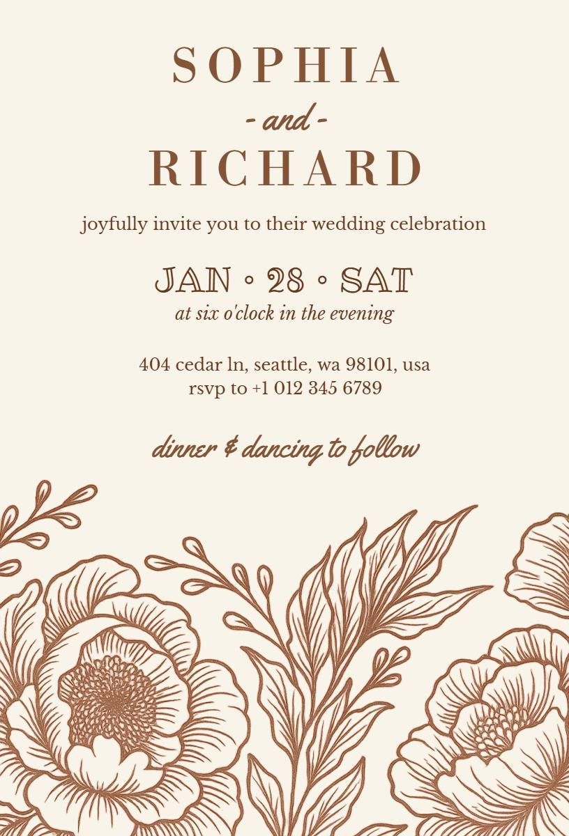 Rustic Vintage Elegant Floral Wedding Celebration Invitation Template